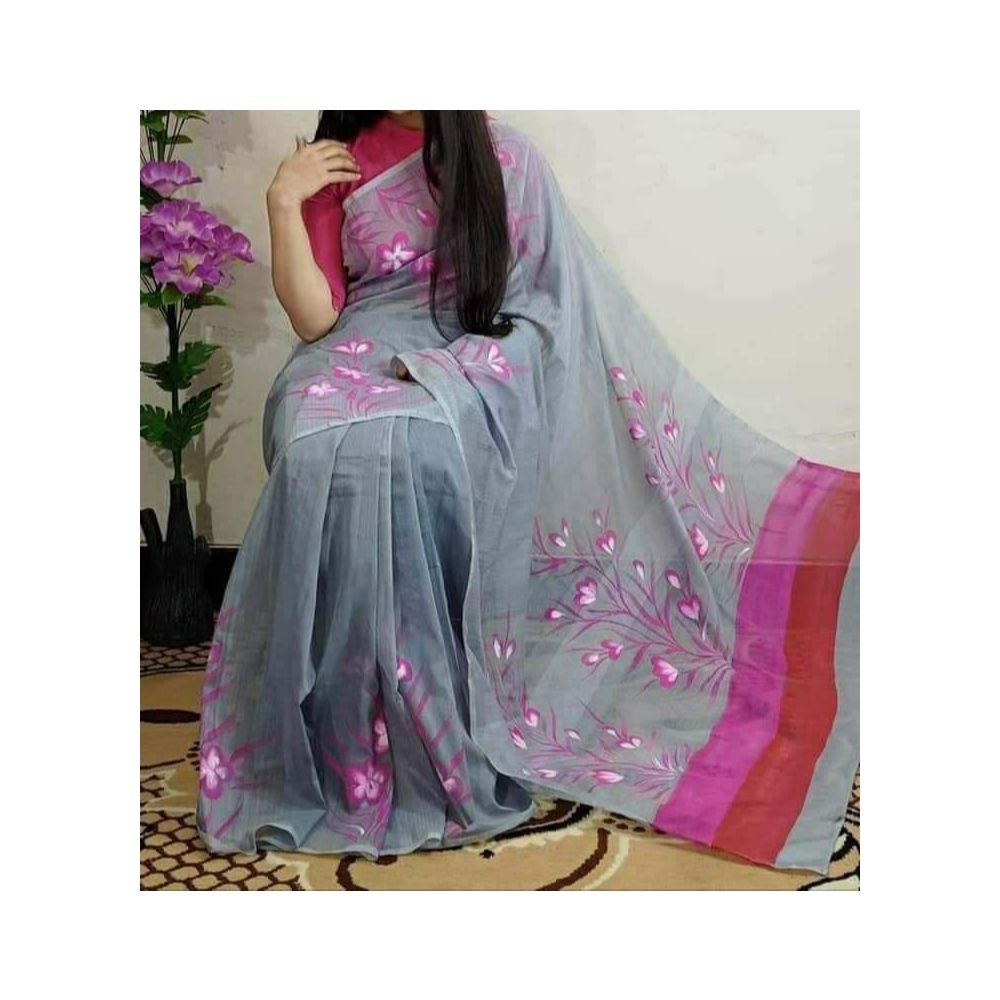 হাফ সিল্ক হ্যান্ড প্রিন্টেড শাড়ি